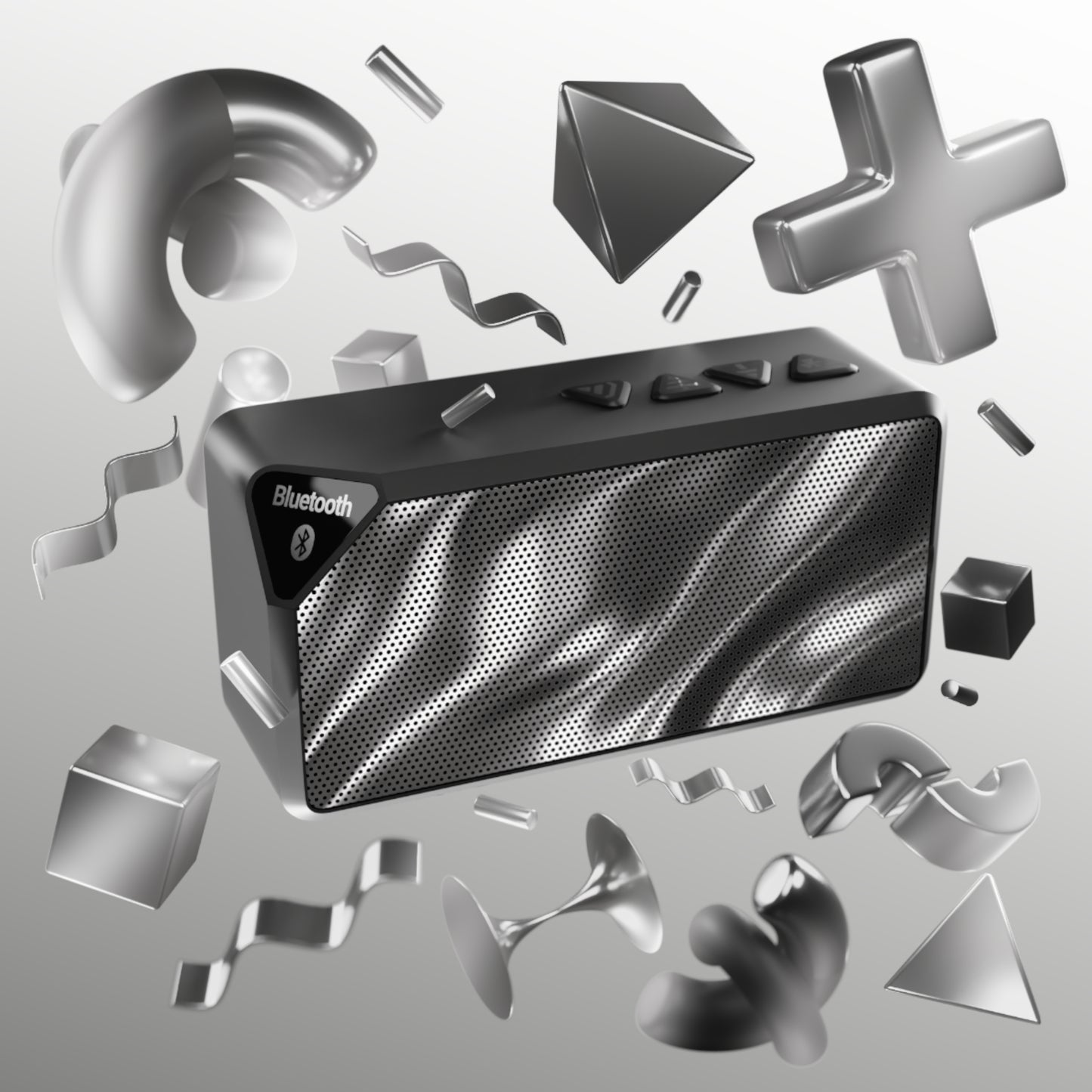 Portable Bluetooth Speaker — Sleek Metallic Wave Grill