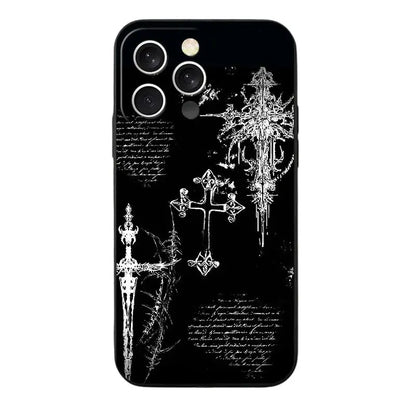Gothic Cyber Sigil Cross Soft Phone Case for iPhone 11 13 14 15 16 Pro Max 17 Air 16E 12 Mini 7 Black Back Cover Vimpi