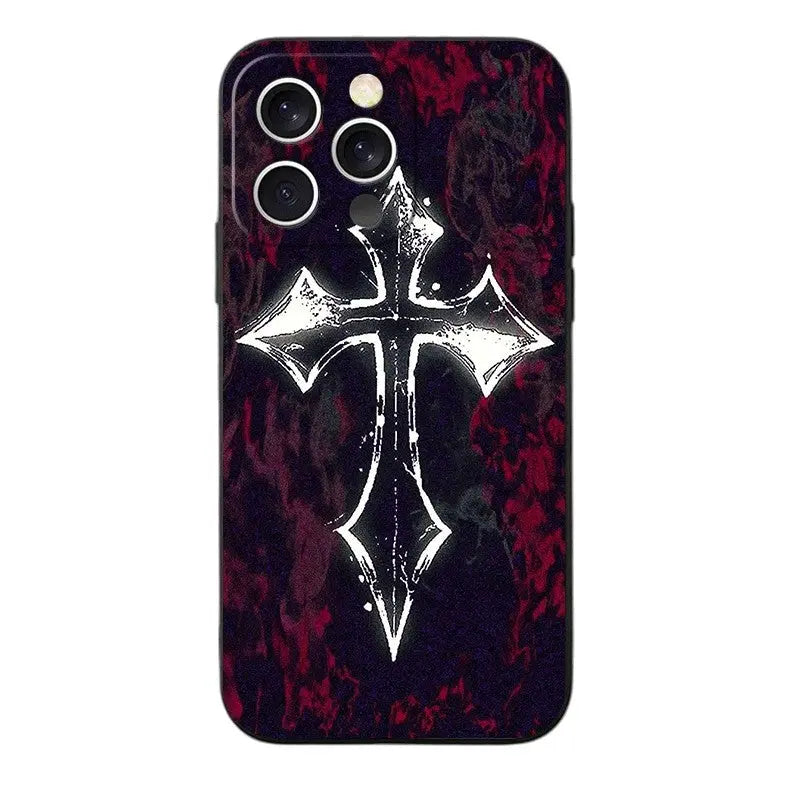 Gothic Cyber Sigil Cross Soft Phone Case for iPhone 11 13 14 15 16 Pro Max 17 Air 16E 12 Mini 7 Black Back Cover Vimpi