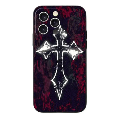 Gothic Cyber Sigil Cross Soft Phone Case for iPhone 11 13 14 15 16 Pro Max 17 Air 16E 12 Mini 7 Black Back Cover Vimpi