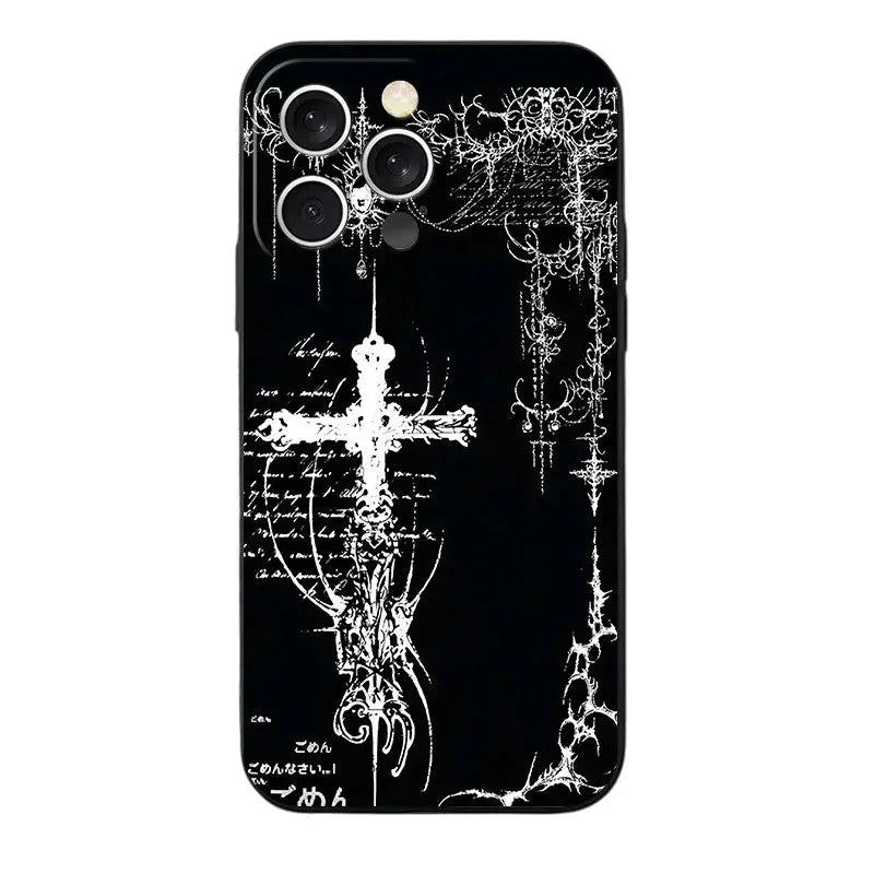 Gothic Cyber Sigil Cross Soft Phone Case for iPhone 11 13 14 15 16 Pro Max 17 Air 16E 12 Mini 7 Black Back Cover Vimpi