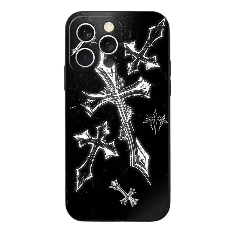 Gothic Cyber Sigil Cross Soft Phone Case for iPhone 11 13 14 15 16 Pro Max 17 Air 16E 12 Mini 7 Black Back Cover Vimpi