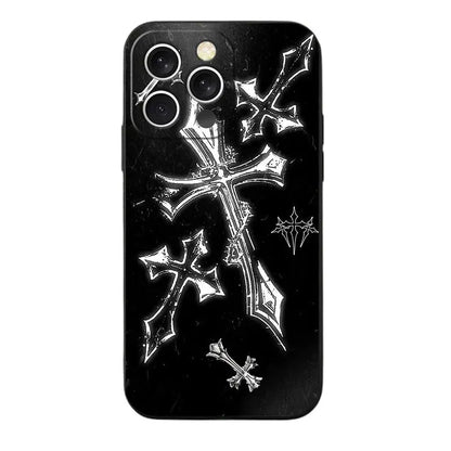 Gothic Cyber Sigil Cross Soft Phone Case for iPhone 11 13 14 15 16 Pro Max 17 Air 16E 12 Mini 7 Black Back Cover Vimpi