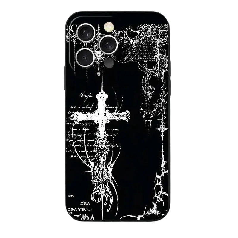 Gothic Cyber Sigil Cross Soft Phone Case for iPhone 11 13 14 15 16 Pro Max 17 Air 16E 12 Mini 7 Black Back Cover Vimpi