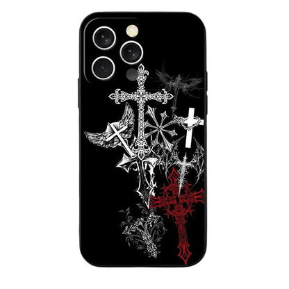Gothic Cyber Sigil Cross Soft Phone Case for iPhone 11 13 14 15 16 Pro Max 17 Air 16E 12 Mini 7 Black Back Cover Vimpi