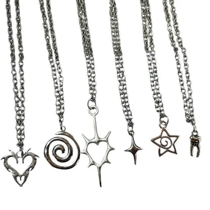 Y2K Flail Fire Heart Teeth Pendant Necklace for Women Men Charm Necklace Grunge Punk Fashion Jewelry ﻿ Vimpi