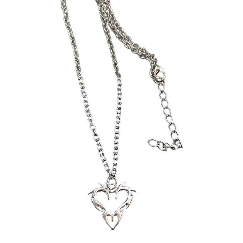 Y2K Flail Fire Heart Teeth Pendant Necklace for Women Men Charm Necklace Grunge Punk Fashion Jewelry ﻿ Vimpi