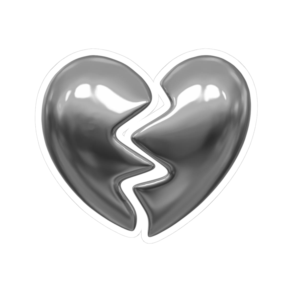 Broken Chrome Heart Sticker — Metallic Silver Kiss-Cut Decal for Laptops & Skateboards.