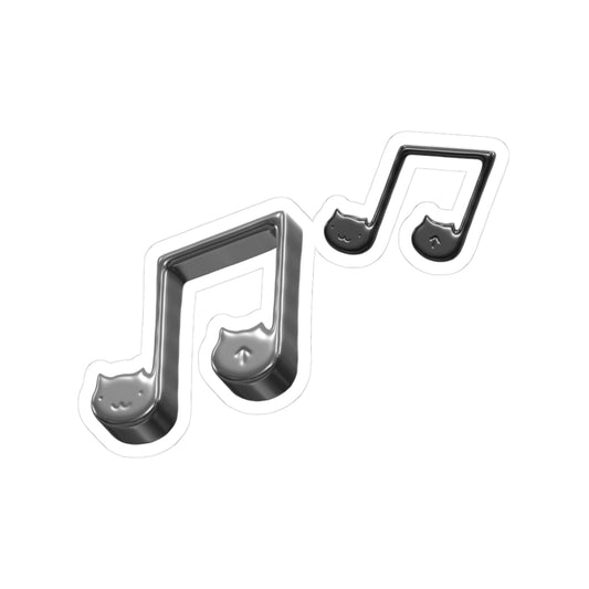 Music Notes Cat Paw Kiss-Cut Sticker — Cute Black 3D Musical Note Decal for Laptops & Journals.