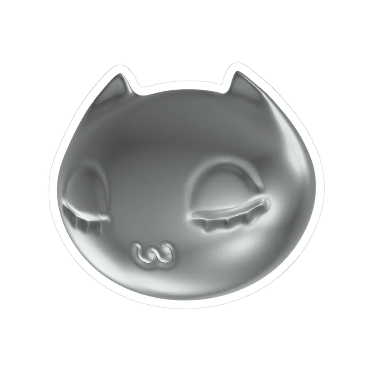 Silver Kawaii Cat Sticker — Shiny Metallic Kiss-Cut Decal for Laptops & Journals.