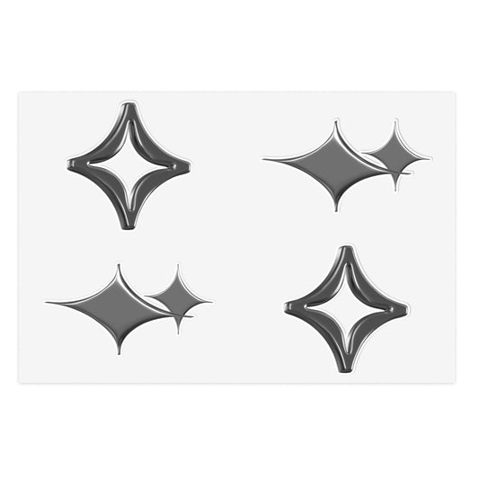 Shiny Star Sparkle Sticker Sheet — Metallic Black Decorative Decals
